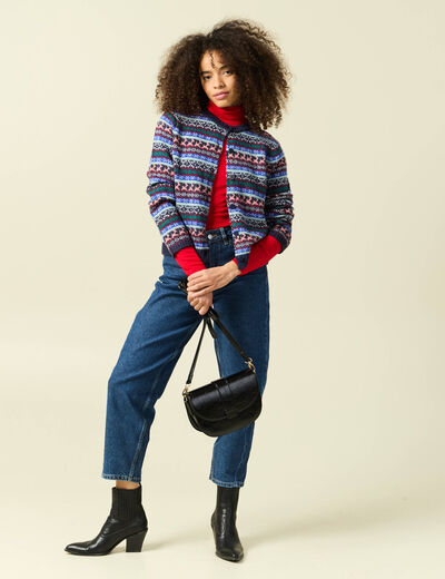 Gilet manches longues sp&eacute;cial no&euml;l bleu marine femme