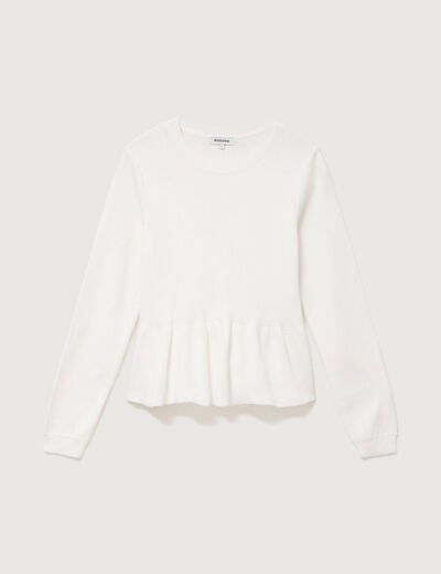 Pull col rond manches longues ecru femme