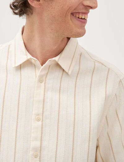 Chemise ray&eacute;e manches courtes ecru homme