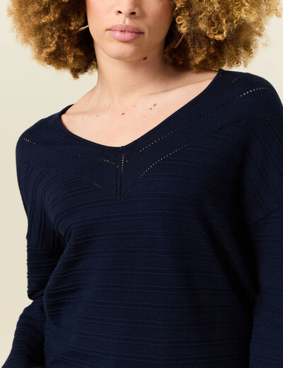 Pull manches longues bleu marine femme
