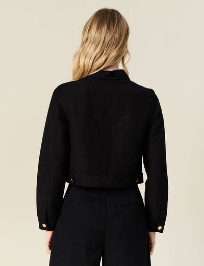 Veste courte boutonnée noir femme
