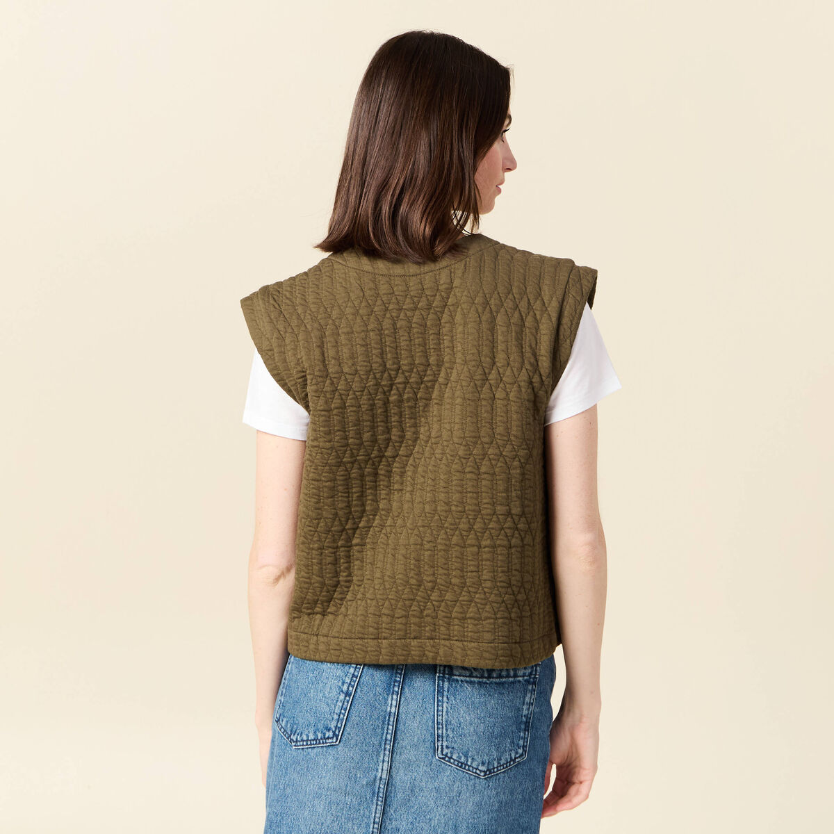 Gilet sans manches matelassé vert kaki femme