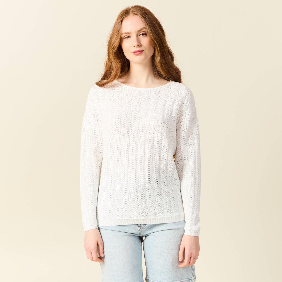 Pull manches longues ecru femme