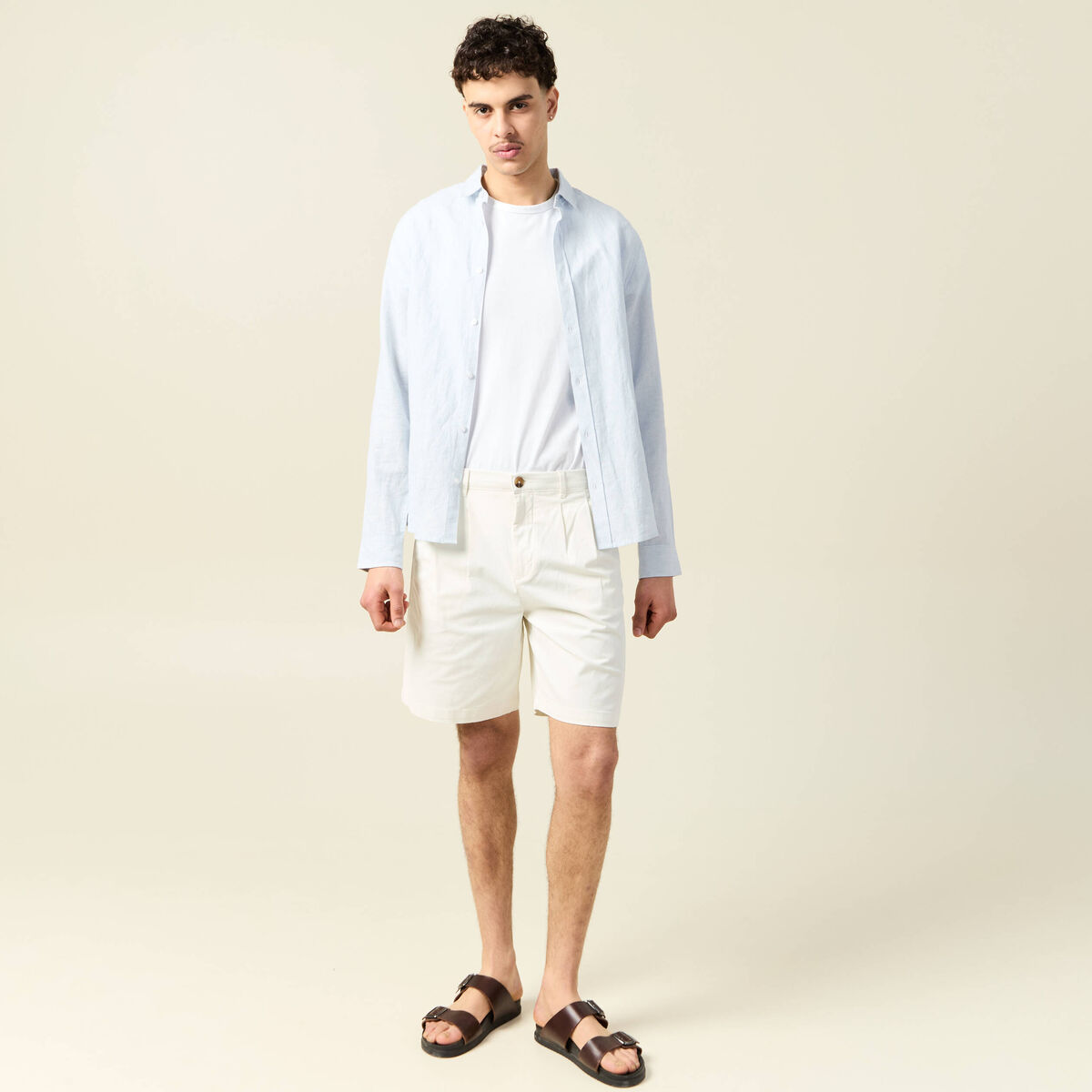 Bermuda droit avec pinces ecru homme