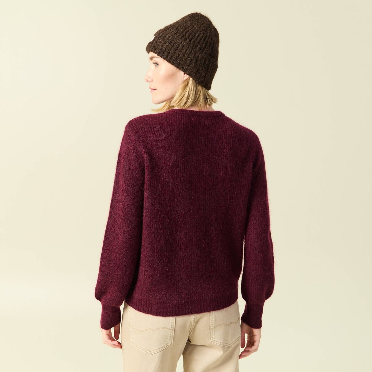 Sweat col rond manches longues bordeaux fille | La Halle