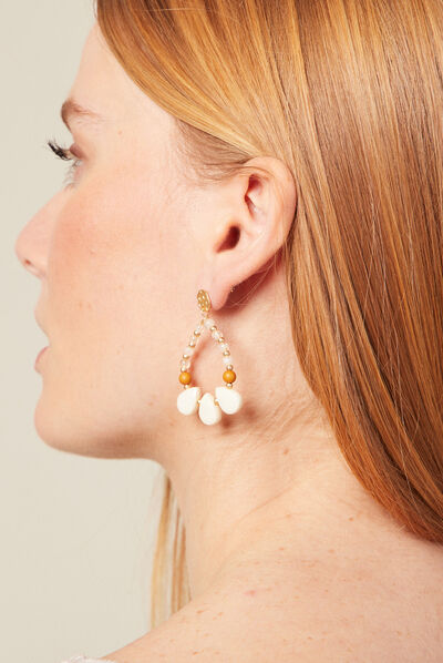 Boucles d'oreilles pendantes ecru femme