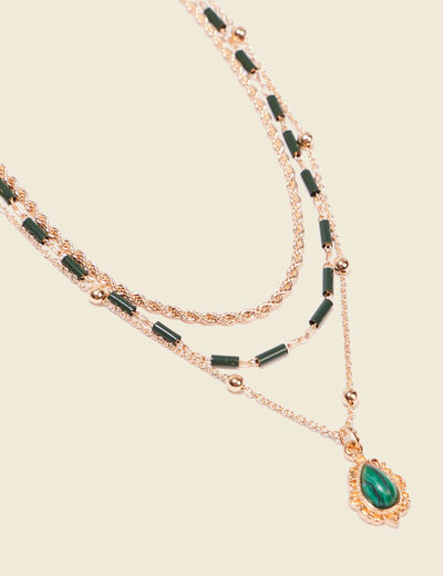 Lot 3 colliers vert canard femme
