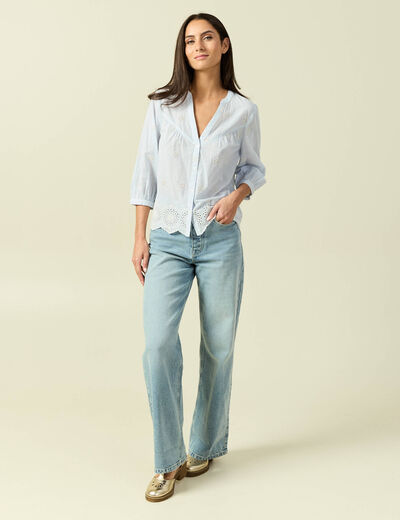 Chemise col tunisien manches 3/4 blanc femme
