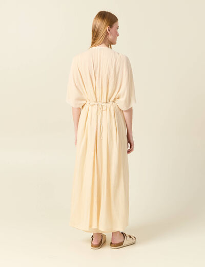 Robe longue empire col en V creme femme