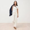 Jeans barrel taille haute bas resserr&eacute; ecru femme