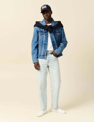 Veste droite en jean denim double stone homme