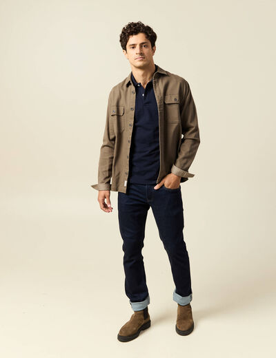 Polo cintré manches courtes en coton bleu marine homme