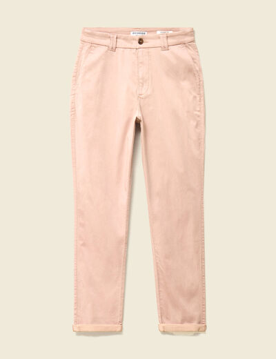 Chino cigarette 7/8&egrave;me taille haute rose clair femme