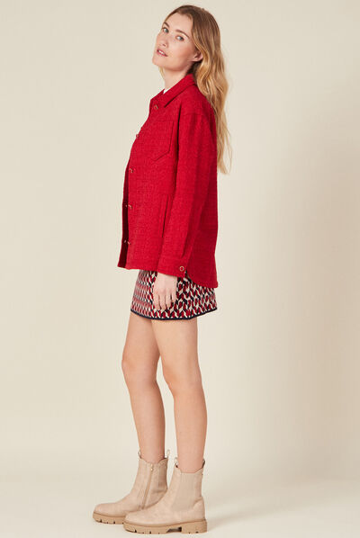 Veste surchemise boutonnée rouge foncé femme