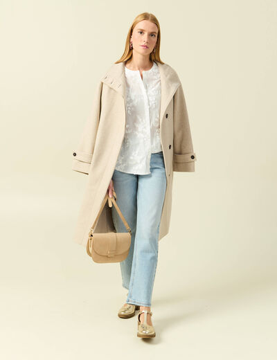 Jeans straight 7/8&egrave;me taille haute denim bleach femme