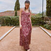 Robe bretelle satin&eacute;e col v marron chocolat femme