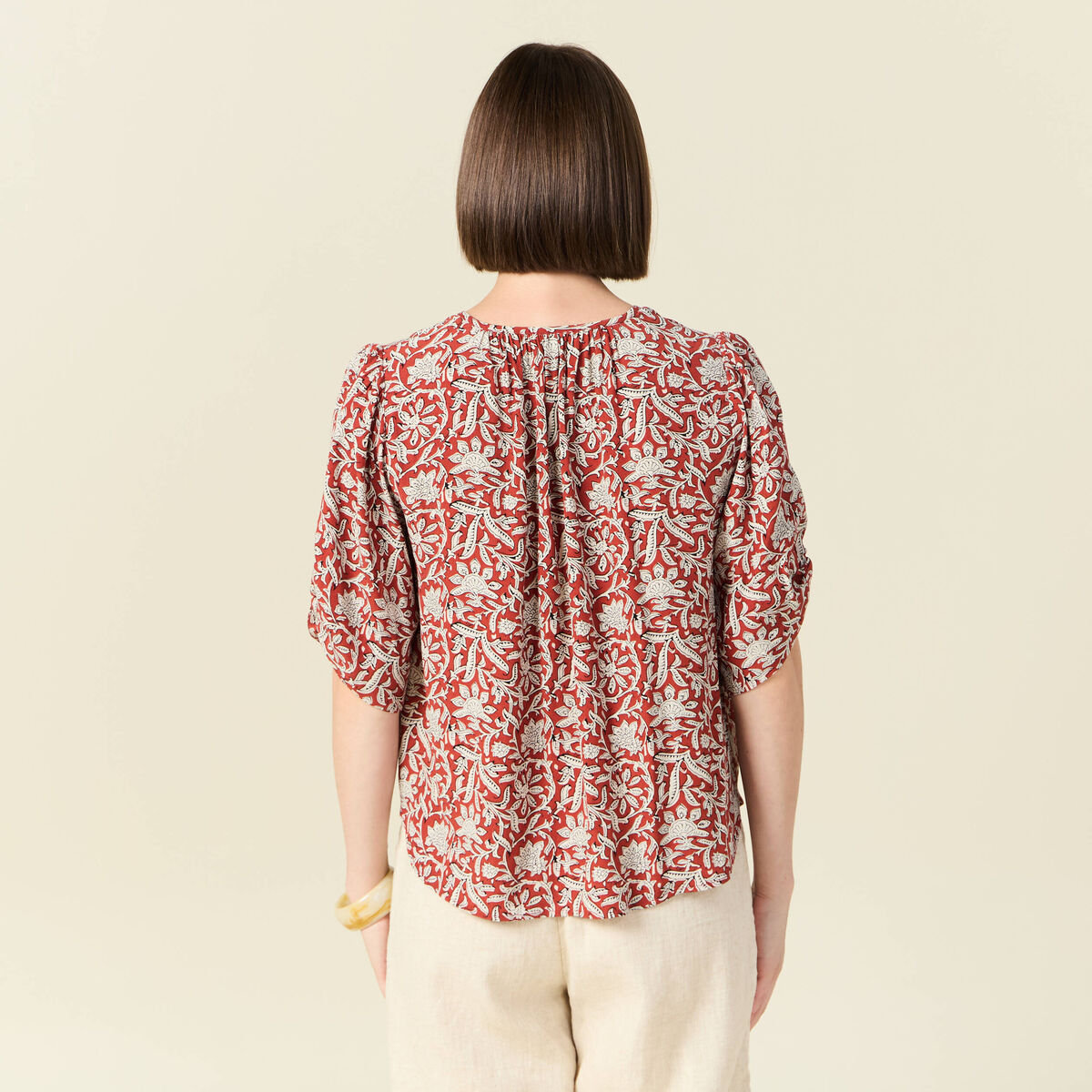 Blouse manches courtes bleu gris femme