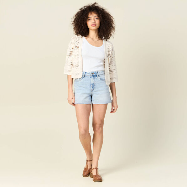 Gilet manches 3/4 ajouré ecru femme