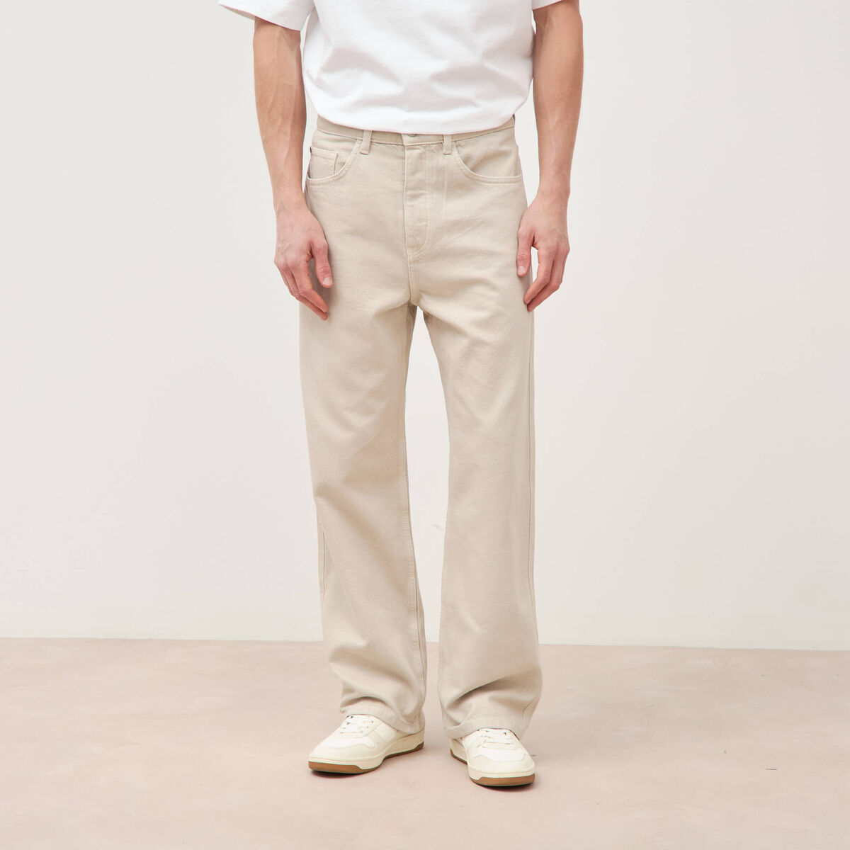 Jeans large 5 poches longueur 32 beige homme
