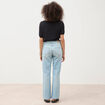 Jeans wide leg taille bascul&eacute;e bleu femme