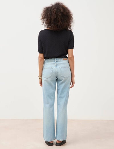 Jeans wide leg taille bascul&eacute;e bleu femme