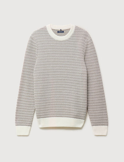 Pull droit col rond manches longues ecru homme