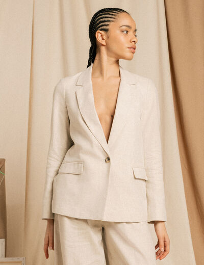 Blazer manches longues col tailleur sable femme