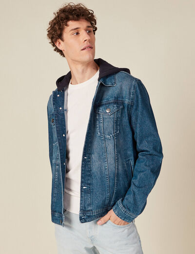 Blouson en jean à capuche denim stone homme