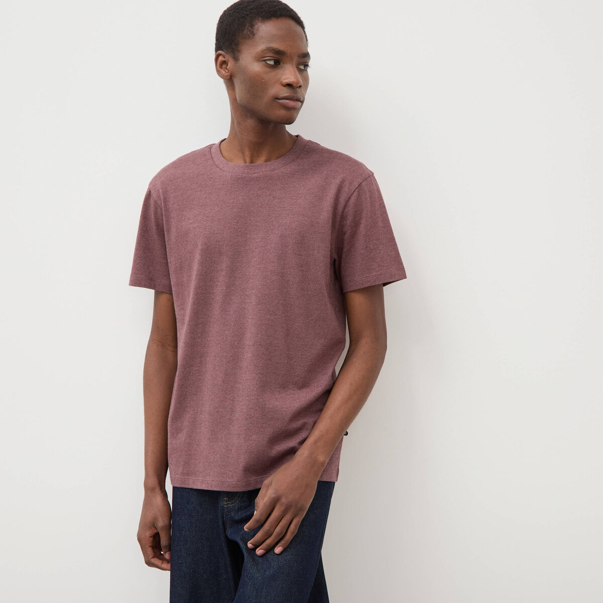 T-shirt cintr&eacute; col rond manches courtes vieux rose homme