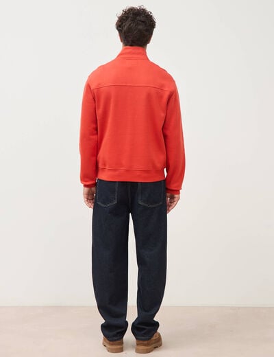 Sweat col camionneur manches longues orange fonc&eacute; homme