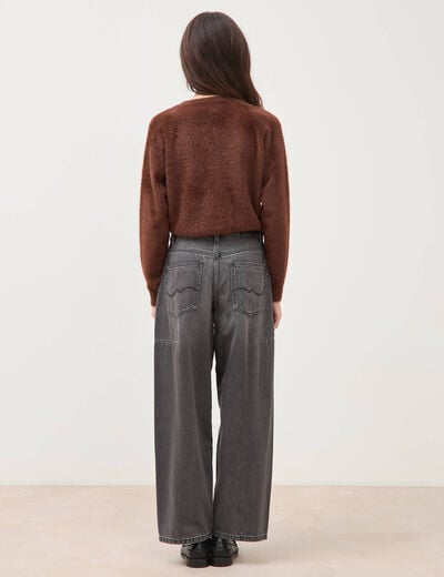 Jeans barrel taille standard denim gris femme