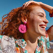 Boucles d'oreilles pendantes rose fushia femme
