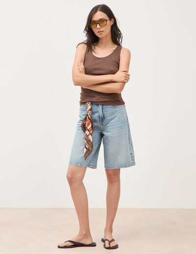 Bermuda large taille haute en coton denim used femme