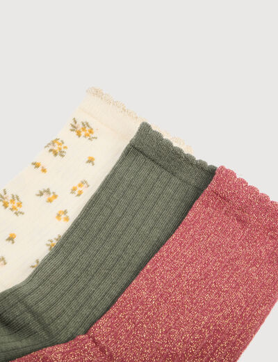 Lot de 3 paires chaussettes hautes creme femme