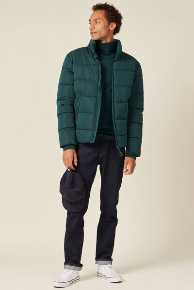 Doudoune droite zippée vert foncé homme