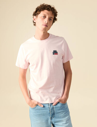 T-shirt en coton manches courtes rose poudr&eacute;e homme