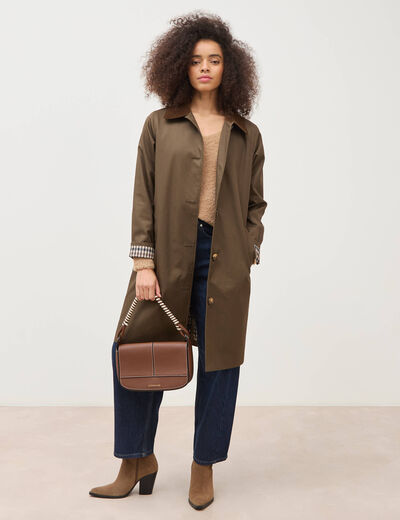 Pull droit col v manches longues camel femme