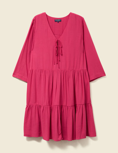 Robe évasée manches 3/4 rose framboise femme
