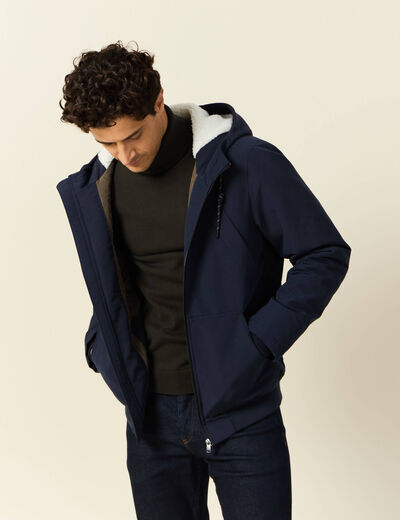 Parka courte à capuche bleu marine homme