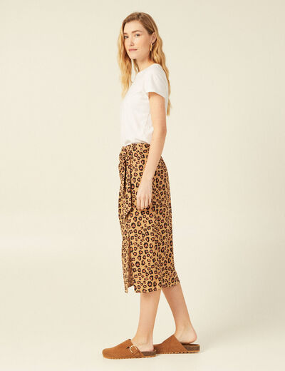 Jupe midi portefeuille fendue sable femme