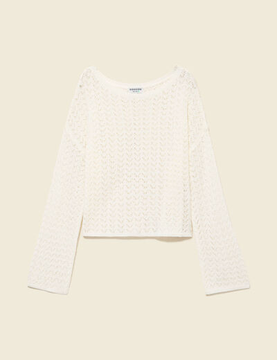 Pull ajour&eacute; col bateau manches longues ecru femme