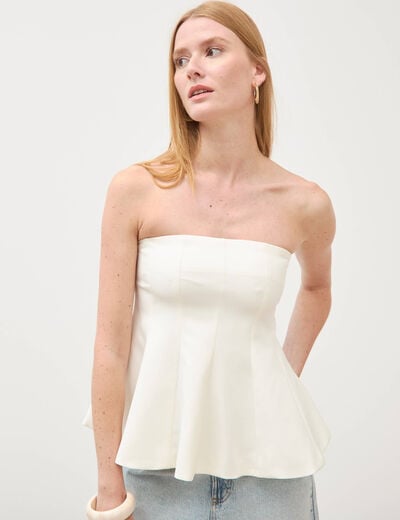 Top bustier &agrave; volants doubl&eacute; ecru femme