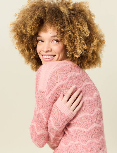 Pull manches longues ajouré rose saumon femme