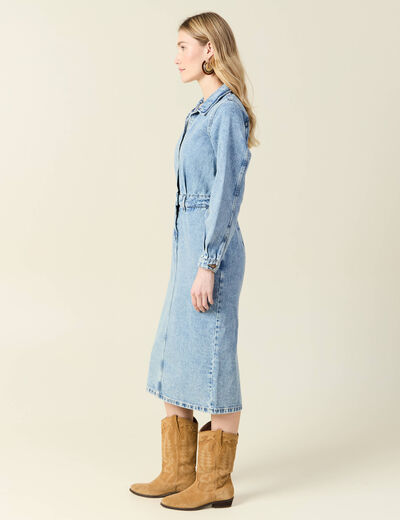 Robe midi droite en jean denim used femme
