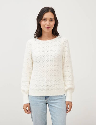 Pull manches longues col bateau ecru femme