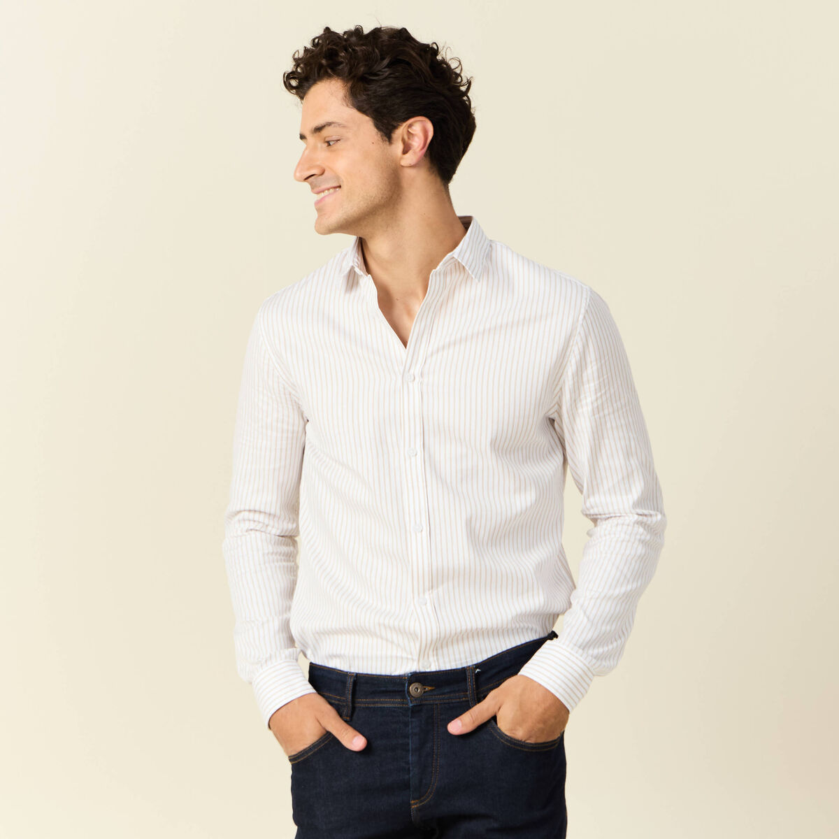 Chemise manches longues beige homme