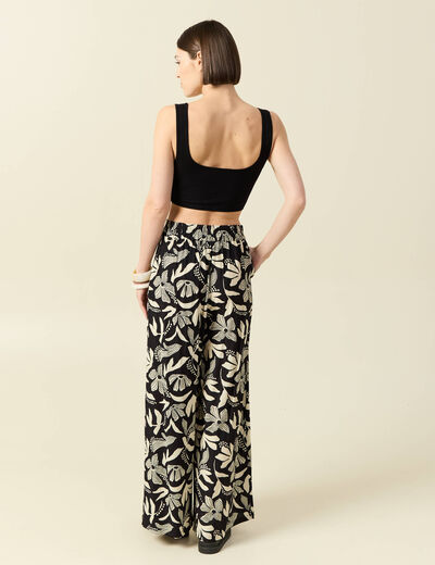 Pantalon large taille haute noir femme