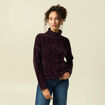 Pull col roul&eacute; manches longues prune femme