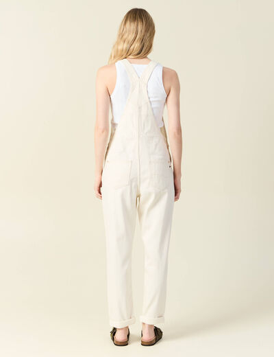 Salopette droite en jean denim blanc femme