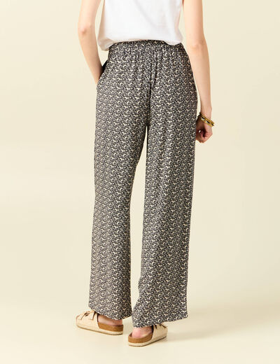 Pantalon large taille haute noir femme